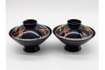 輪島塗　蒔絵　上品な蘭文のお椀5点セット　外箱付き　(R-090258)