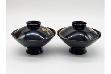 輪島塗　蒔絵　上品な蘭文のお椀5点セット　外箱付き　(R-090258)