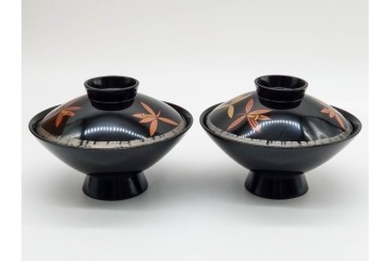 輪島塗　蒔絵　上品な蘭文のお椀5点セット　外箱付き　(R-090258)