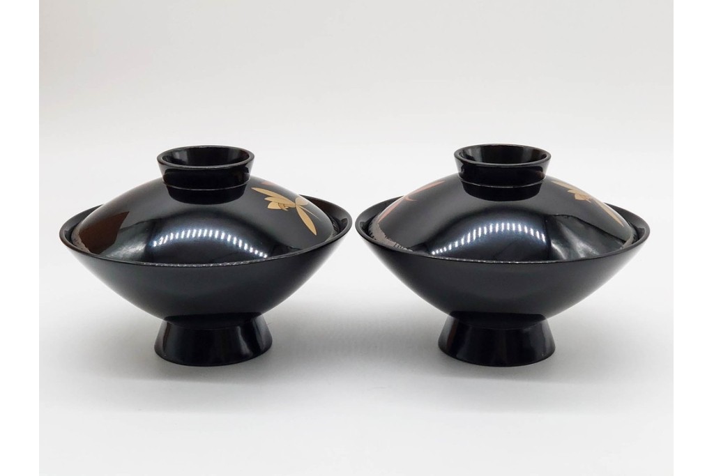 輪島塗　蒔絵　上品な蘭文のお椀5点セット　外箱付き　(R-090258)