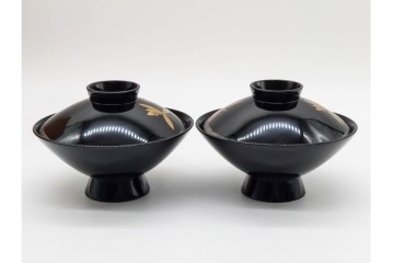 輪島塗　蒔絵　上品な蘭文のお椀5点セット　外箱付き　(R-090258)