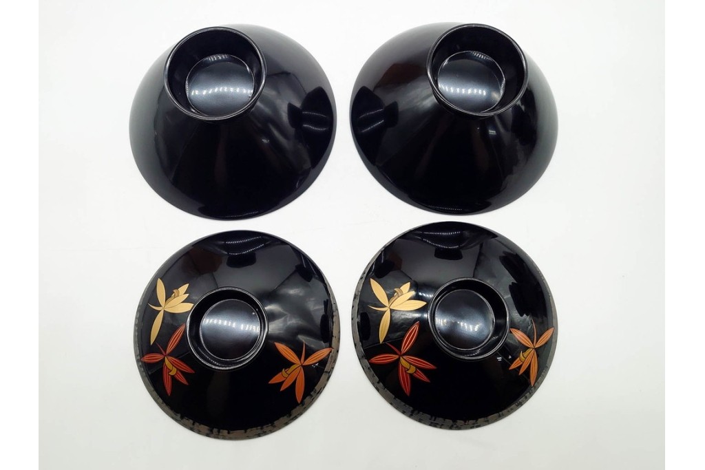輪島塗　蒔絵　上品な蘭文のお椀5点セット　外箱付き　(R-090258)