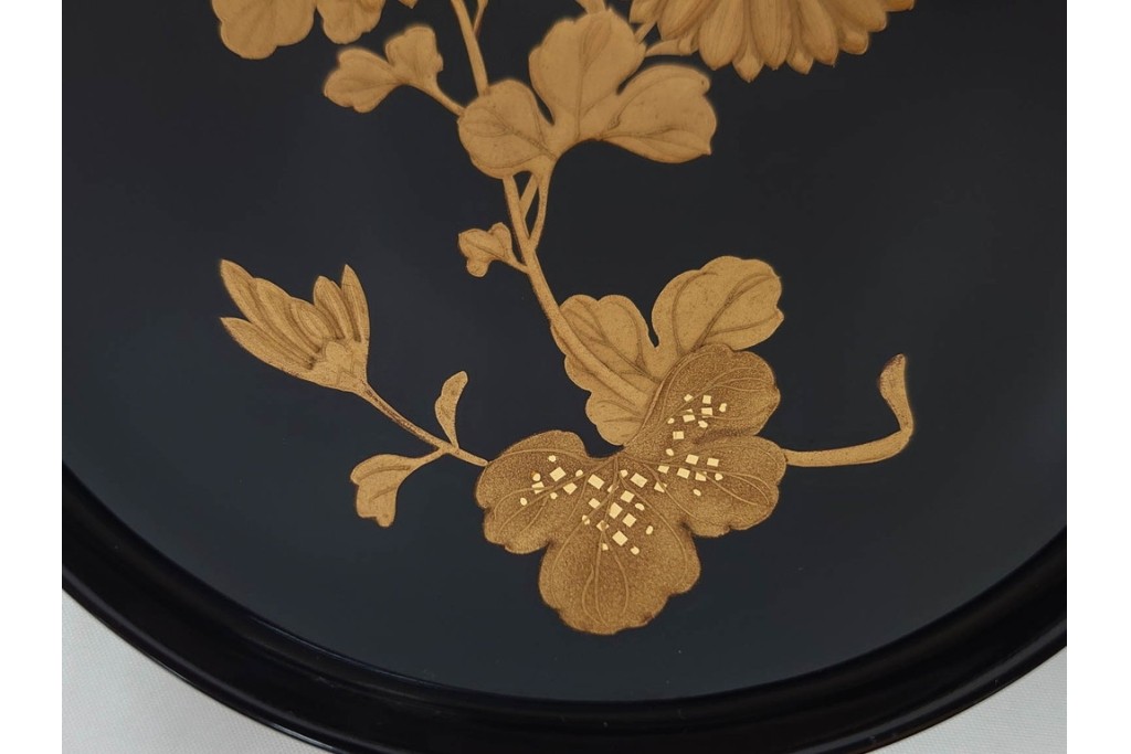 大正期　木製　漆器　艶やかな黒漆塗に菊蝶蒔絵を施した吸物椀10点セット　外箱付き　(R-090259)