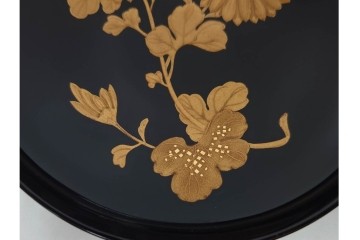 大正期　木製　漆器　艶やかな黒漆塗に菊蝶蒔絵を施した吸物椀10点セット　外箱付き　(R-090259)
