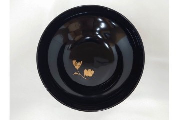 大正期　木製　漆器　艶やかな黒漆塗に菊蝶蒔絵を施した吸物椀10点セット　外箱付き　(R-090259)