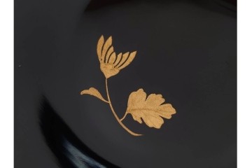 大正期　木製　漆器　艶やかな黒漆塗に菊蝶蒔絵を施した吸物椀10点セット　外箱付き　(R-090259)