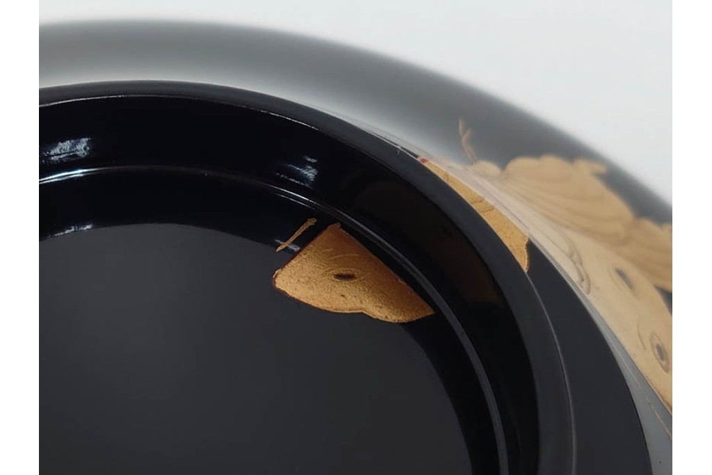 大正期　木製　漆器　艶やかな黒漆塗に菊蝶蒔絵を施した吸物椀10点セット　外箱付き　(R-090260)