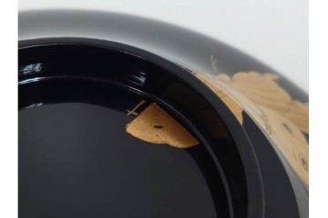 大正期　木製　漆器　艶やかな黒漆塗に菊蝶蒔絵を施した吸物椀10点セット　外箱付き　(R-090260)