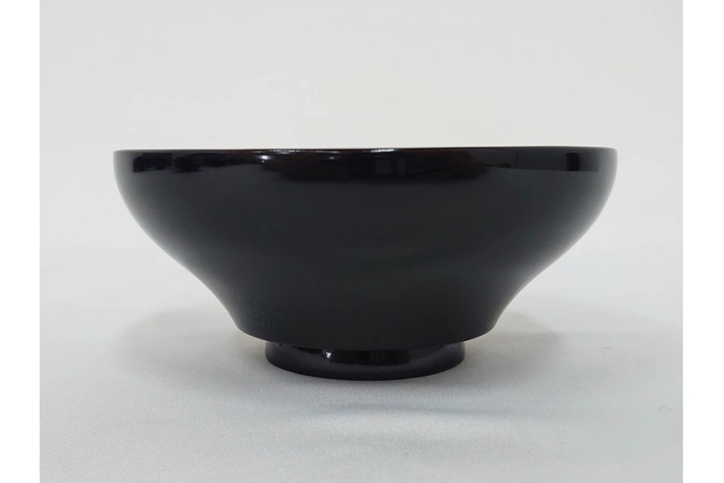 大正期　木製　漆器　艶やかな黒漆塗に菊蝶蒔絵を施した吸物椀10点セット　外箱付き　(R-090260)