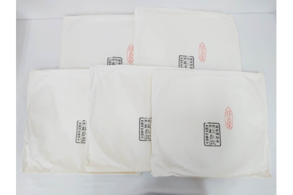 輪島塗　稲忠漆芸堂謹製　落ち着いた風合いが味わい深い半月型の卓上膳5点セット　共箱付き　(R-090263)