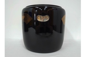 木製　漆器　扇面草花　蒔絵や螺鈿が施された上品な火鉢　外箱付き　(R-090264)