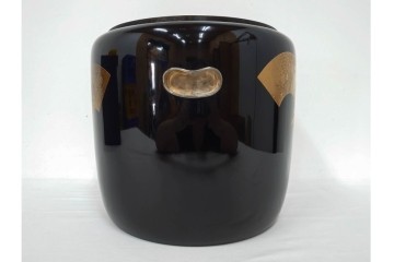 木製　漆器　扇面草花　蒔絵や螺鈿が施された上品な火鉢　外箱付き　(R-090264)