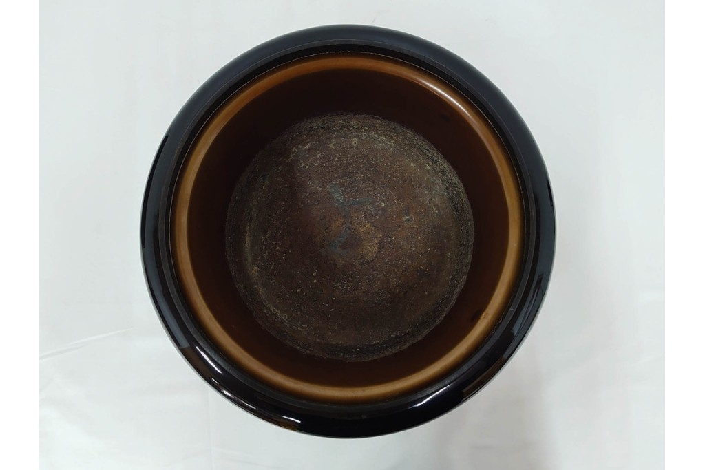 木製　漆器　扇面草花　蒔絵や螺鈿が施された上品な火鉢　外箱付き　(R-090264)