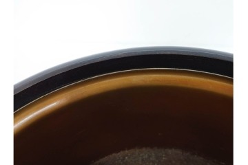 木製　漆器　扇面草花　蒔絵や螺鈿が施された上品な火鉢　外箱付き　(R-090264)