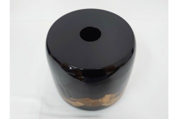木製　漆器　扇面草花　蒔絵や螺鈿が施された上品な火鉢　外箱付き　(R-090264)