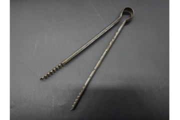 昭和初期　当時物　ウランガラス　薔薇文が印象的なアイスペール　トング付き　(R-090270)