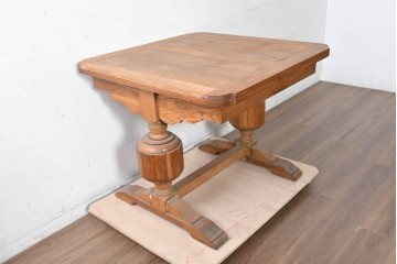 イギリスアンティーク　1930年頃　オーク材　存在感のあるバルボスレッグのドローリーフテーブル　(R-090302)