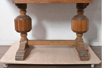 イギリスアンティーク　1930年頃　オーク材　存在感のあるバルボスレッグのドローリーフテーブル　(R-090302)