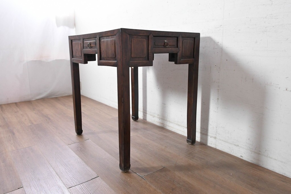 中国ヴィンテージ　中国伝統の清朝様式　アンティーク調　四方に引き出しを備えたテーブル　(R-090307)