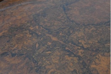 イギリスアンティーク　高級品!!　希少なウォールナットバール杢　曲線のつくりと彫刻意匠が優美なサイドボード　(R-090308)