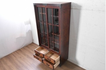 中古　美品　岩谷堂箪笥　力強い木目と飾り金具が目を引くキャビネット　(R-090310)