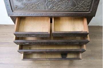 中古　美品　軽井沢彫り　繊細な桜の彫刻が美しいライティングビューロー　(R-090315)