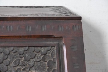 中古　美品　軽井沢彫り　繊細な桜の彫刻が美しいライティングビューロー　(R-090315)