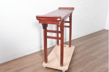 中国ヴィンテージ　清朝デザイン　伝統的な意匠と朱色が印象的なコンソールテーブル　(R-090317)