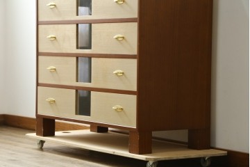 中古　伝統工芸品　加茂桐箪笥　箪笥の松本　モダンデザインの総桐チェスト　(R-090335)