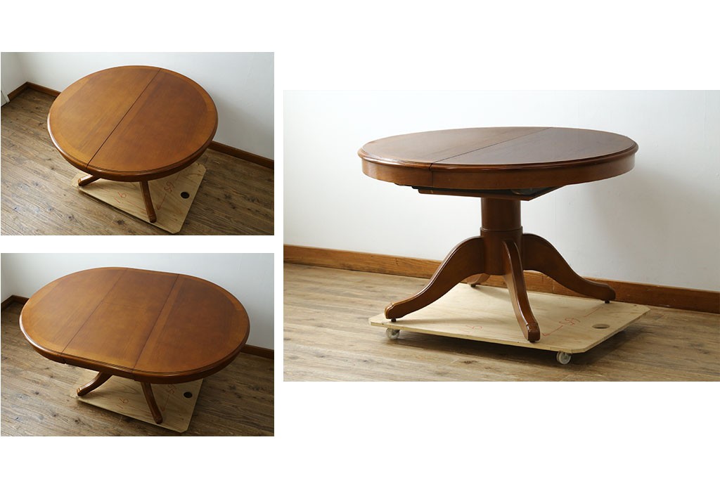 中古　美品　三越家具　COUNTRY HOUSE(カントリーハウス)　Brugge(ブルージュ)　クラシカルな佇まいが魅力の伸長式ラウンドテーブル　(R-090346)