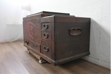 和製アンティーク　1900年から1940年頃　激レア!　超ド級サイズ!!　歴史的希少品!!!　指物師 指亀作　深川金融トップの特注品　特大欅(ケヤキ)帳場火鉢　(R-090367)