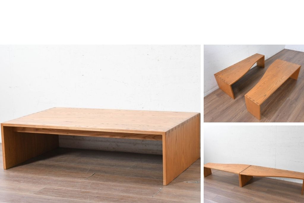 中古　美品　国産　木目が引き立つセパレートローテーブル　(R-090376)