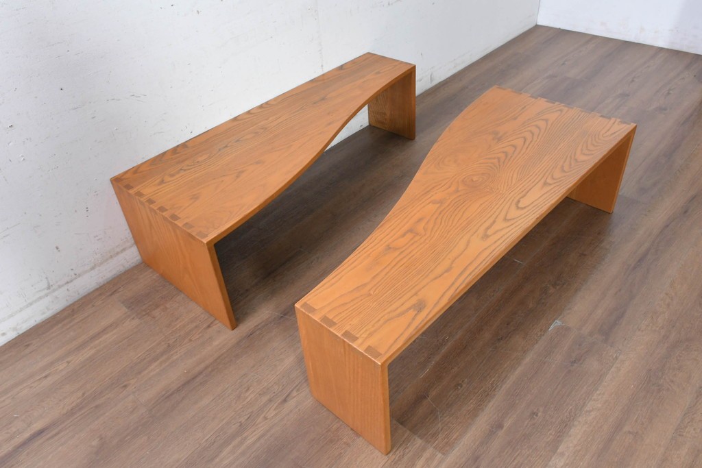 中古　美品　国産　木目が引き立つセパレートローテーブル　(R-090376)