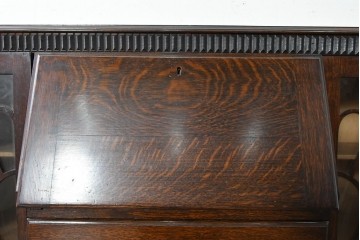 イギリスアンティーク　1920年頃　オーク材　花模様のガラス扉が可愛らしいサイドバイサイドビューローブックケース　(R-090378)