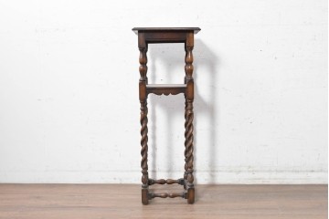 イギリスアンティーク　1920年頃　オーク材　艶やかで上品なツイストレッグの花台　(R-090382)