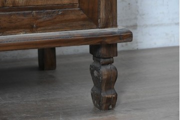 アジアンヴィンテージ　チーク材　草花の彫刻を贅沢に施した収納付きベンチ　(R-090390)