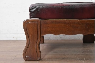 ヨーロッパヴィンテージ　本革　艶のある赤褐色レザーを張ったオットマン　(R-090393)