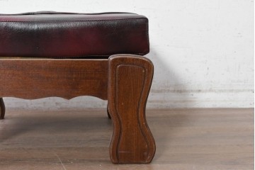 ヨーロッパヴィンテージ　本革　艶のある赤褐色レザーを張ったオットマン　(R-090393)