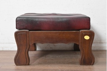 ヨーロッパヴィンテージ　本革　艶のある赤褐色レザーを張ったオットマン　(R-090393)