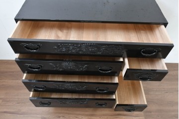 和製ヴィンテージ　美品　希少カラー!!　シックな黒漆塗りが美しい仙台箪笥　(R-090394)
