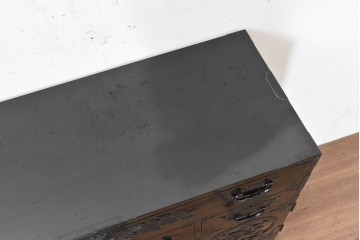 和製ヴィンテージ　美品　希少カラー!!　シックな黒漆塗りが美しい仙台箪笥　(R-090394)