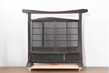 和製アンティーク　明治期　味わい深い木味が魅力の格子入り衝立　(R-090395)