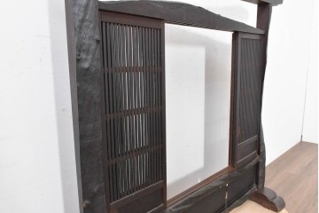 和製アンティーク　明治期　味わい深い木味が魅力の格子入り衝立　(R-090395)