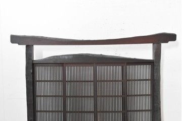 和製アンティーク　明治期　味わい深い木味が魅力の格子入り衝立　(R-090395)