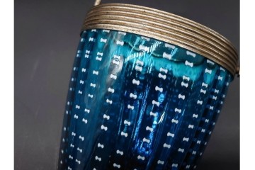 珍品!　昭和初期　当時物　爽やかな青色のガラス製アイスペール　トング付き　(R-090398)