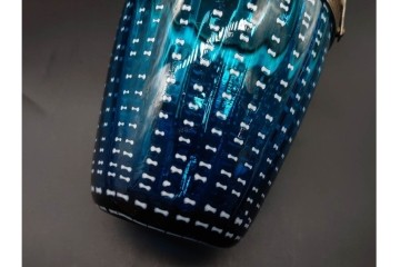 珍品!　昭和初期　当時物　爽やかな青色のガラス製アイスペール　トング付き　(R-090398)