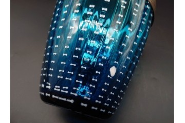 珍品!　昭和初期　当時物　爽やかな青色のガラス製アイスペール　トング付き　(R-090398)