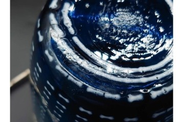 珍品!　昭和初期　当時物　爽やかな青色のガラス製アイスペール　トング付き　(R-090398)