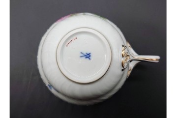 ドイツ製　Meissen(マイセン)　ベーシックフラワー　一つ花デザイン　繊細な花絵が美しいカップ&ソーサー6客セット　外箱付き　(R-090399)