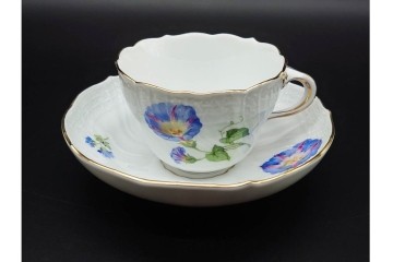 ドイツ製　Meissen(マイセン)　ベーシックフラワー　一つ花デザイン　繊細な花絵が美しいカップ&ソーサー6客セット　外箱付き　(R-090399)